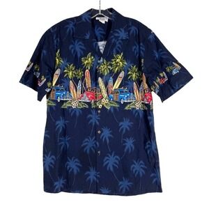 Hawaiian Shirt Surfboards Woody Blue Tropical Aloha Luau